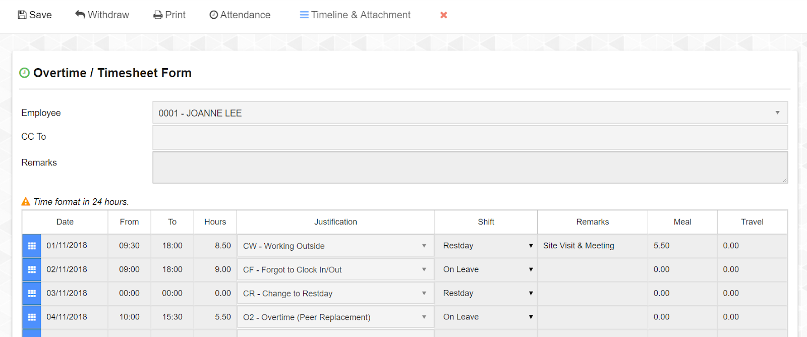 HRMS Overtime/Timesheet